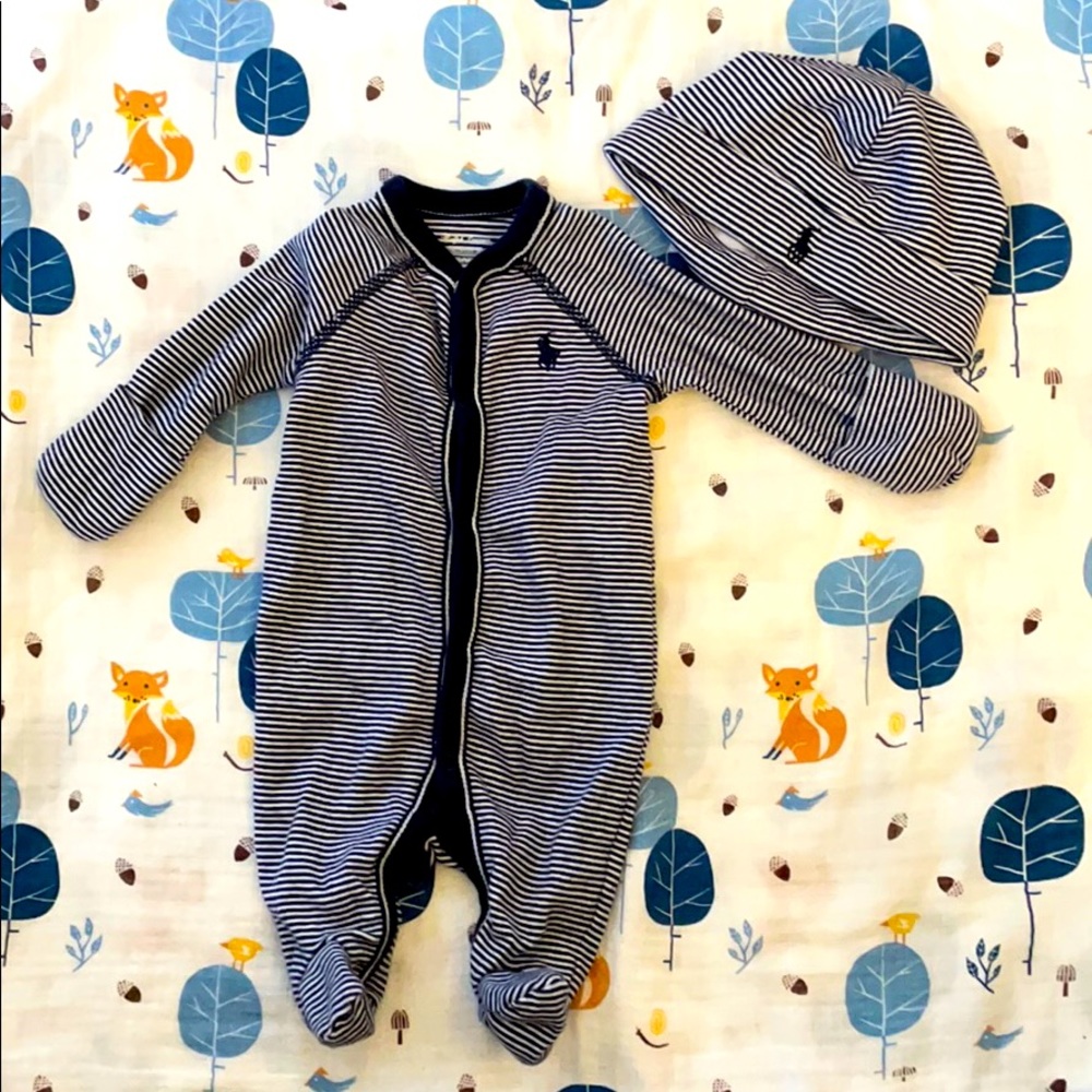 Ralph Lauren Polo Blue White Striped onepiece +hat